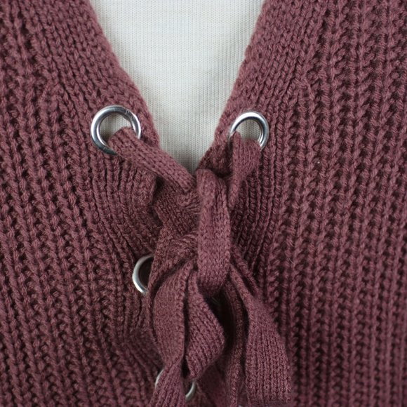 Polly & Esther Womens Medium Lace-Up Front Knit Sweater - Picture 3 of 5